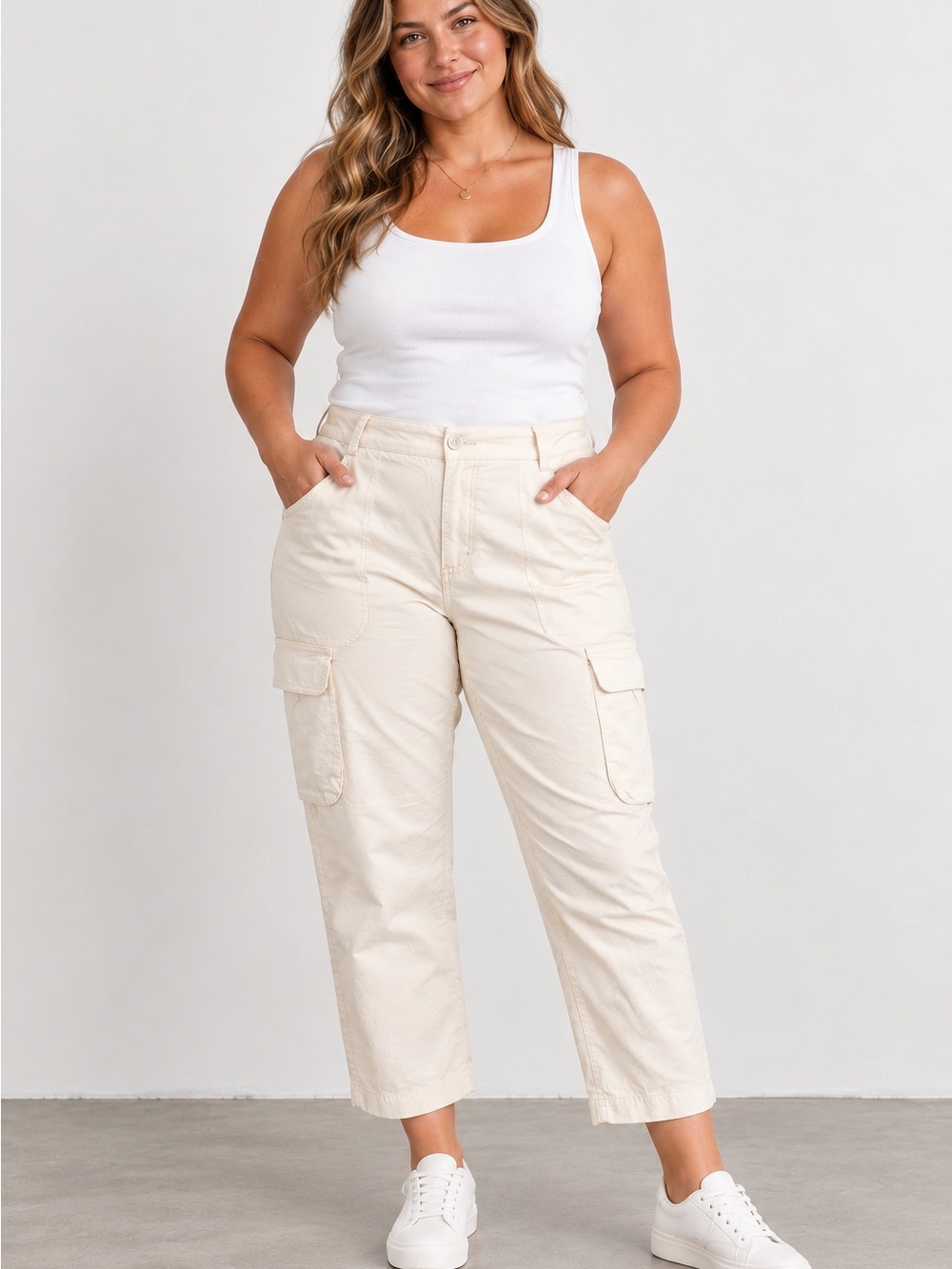 NWT Max Studio Specialty Products Off White Linen Blend Cargo Pants, Size 12